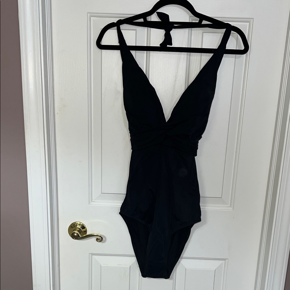 NWT - Swimsuits For All Black Twist-Front Halter One-Piece Swimsuit